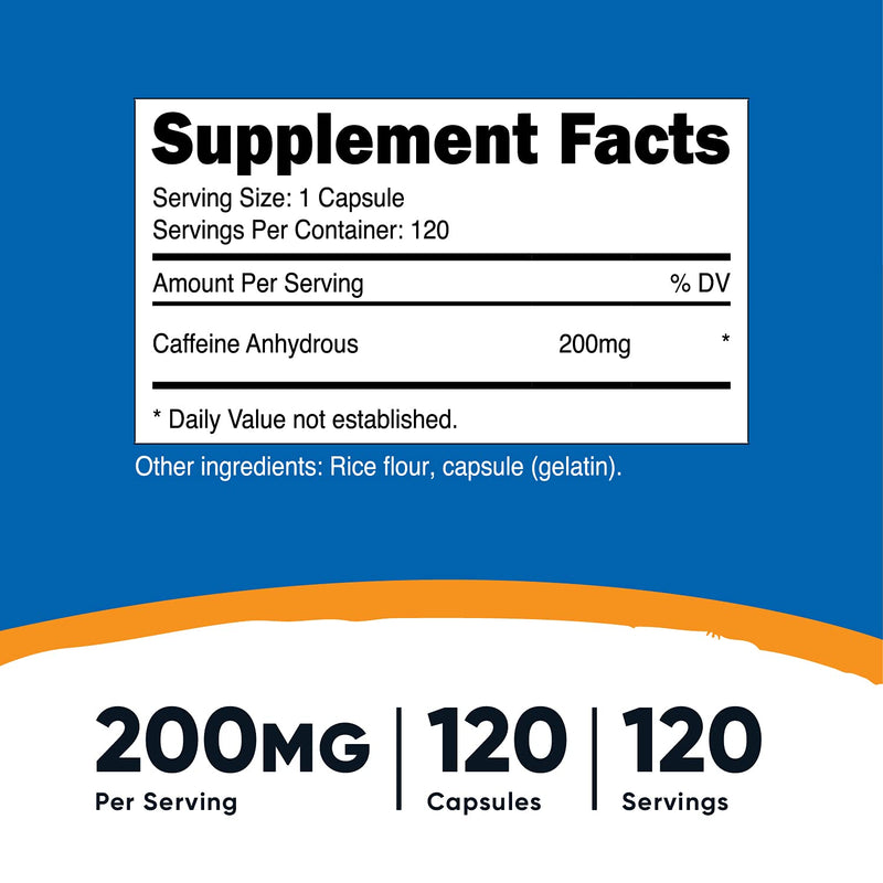 Nutricost Caffeine Pills 200mg, 120 Caps 120 Count (Pack of 1) - NewNest Australia