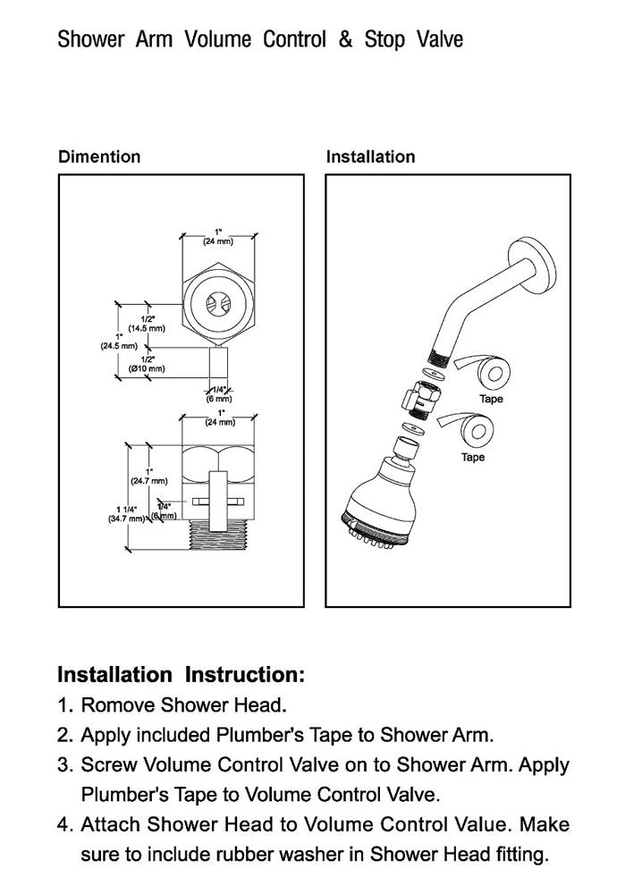 Sumnacon G1/2" Full Brass Shower Head Flow Control and Shut OFF Valve for Shower Head, Hand Shower, or Bidet Sprayer etc - NewNest Australia