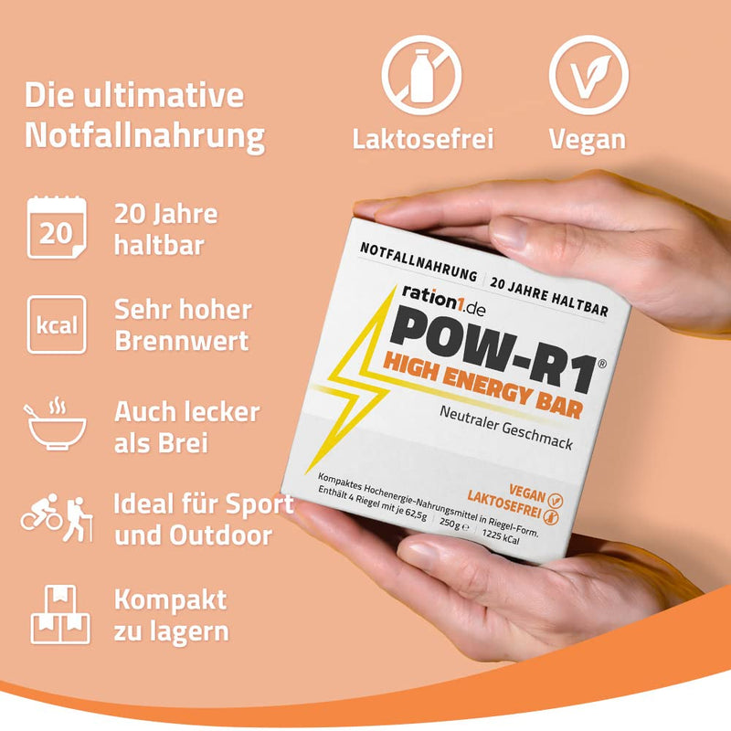 Ration1 Pow-R1 High Energy Bar, Energy Bar, Trekking Food, Climbing Food 4 Energy Bars, Emergency Ration Vegan & Lactose-Free, 20-Year Shelf Life, Emergency Food 4 Pieces (Pack Of 1) - NewNest Australia
