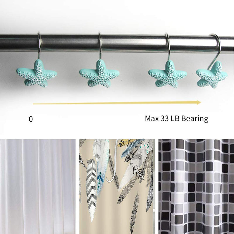 Shower Curtain Hooks, 12Pcs Starfish Anti Rust Decorative Resin Shower Curtain Rings Hooks for Bathroom Bedroom Baby Living Room Decor Shower Rods Curtains Window Hangings Holder - NewNest Australia