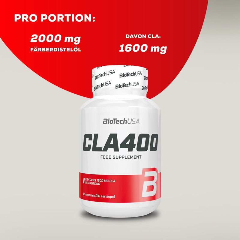 BioTechUSA CLA 400 Dietary Supplement Soft Gelatin Capsules Containing Conjugated Linoleic Acid, 80 Softgel Capsules - NewNest Australia