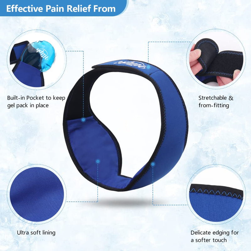 Hilph Face Ice Pack for Jaw Pain, Reusable Jaw Ice Pack with 4 Gel Packs Wisdom Teeth Ice Pack Head Wrap for Facial & Oral Surgery, TMJ, Head and Chin Pain Relief, Dental Implant 4 PVC Gel Packs-Blue - NewNest Australia