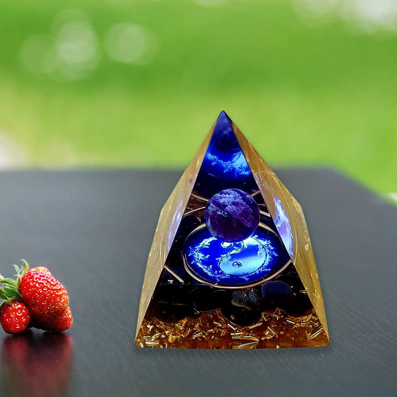 VNSTKWW Orgone Pyramid Crystal, Healing Chakra Pyramid for Protection,Balancing Positive Energy,Obsidian Emotional-Negativity Removal Stone,Clear Quartz Crystal Point for Meditation(2.36 inch) C - NewNest Australia