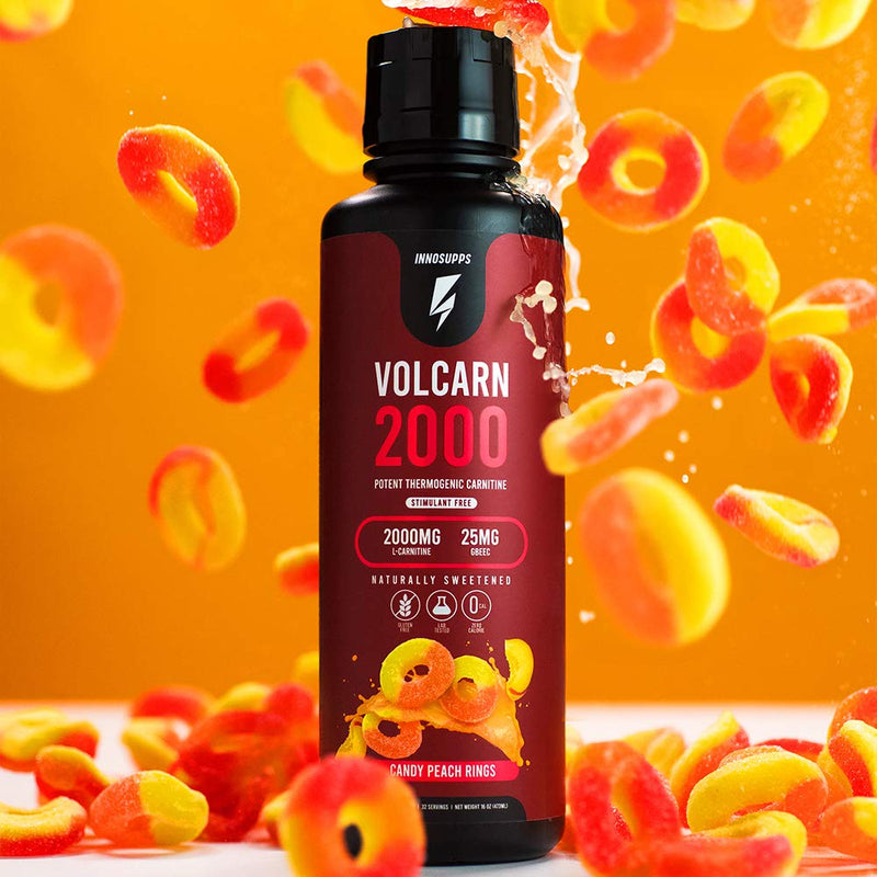 InnoSupps Volcarn 2000 - Liquid L-Carnitine, Boost Energy, Caffeine Free, No Artificial Sweeteners, 32 Servings (Candy Peach Rings) Candy Peach Rings - NewNest Australia