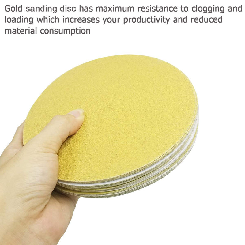 M-jump 60 Pcs 6 Inch Gold PSA Self Adhesive Stickyback Sanding Discs for DA Sanders -10 Pcs Each of 80 100 120 180 240 400 Grits Sanding Disc Sandpaper Finishing Discs for Automotive and Woodworking - NewNest Australia