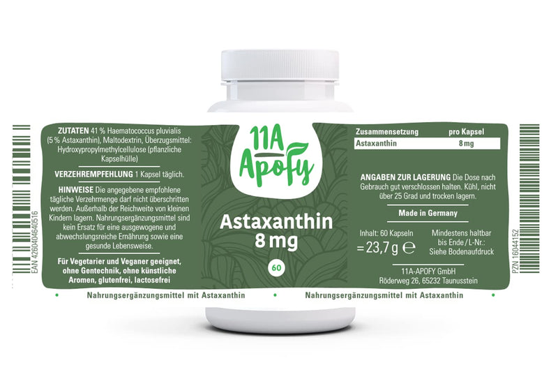 11A-Apofy | Astaxanthin 8 mg | Natural astaxanthin from the algae Haematococcus pluvialis | 8 mg astaxanthin per daily dose | 60 capsules - NewNest Australia