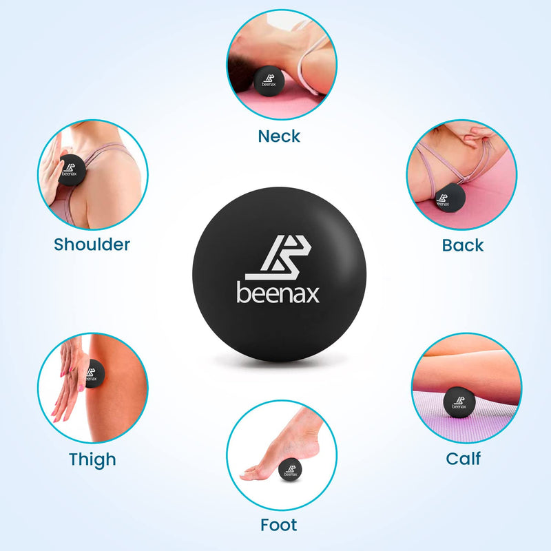 Beenax Lacrosse Massage Ball - Perfect for Trigger Point Therapy, Myofascial Release, Plantar Fasciitis, Deep Tissue, Muscle Relief, Rehab, Physio - Designed to Relieve Stress and Relax Tight Muscle Black - NewNest Australia