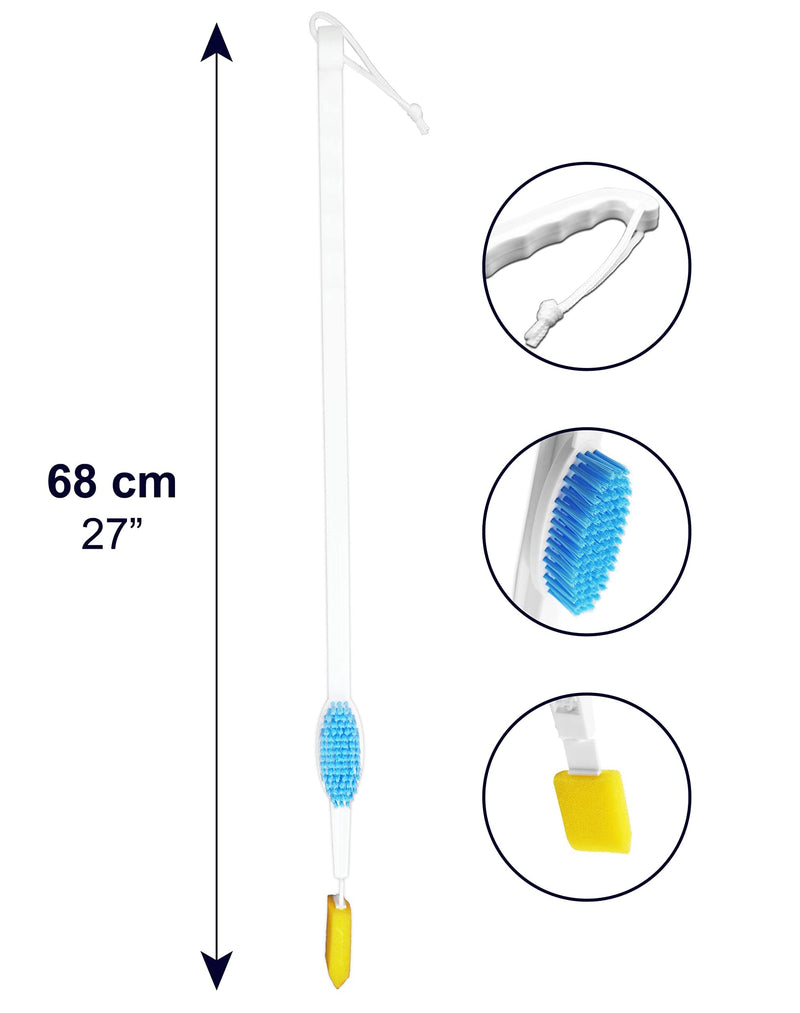 KMINA - Long Handled Foot Brush and Sponge, Foot Cleaner for Shower, Long Reach Toe Washer, Feet Cleaning Brush for Shower, Extra Long Handled Brush to Wash Feet (Includes Spare Parts) - NewNest Australia