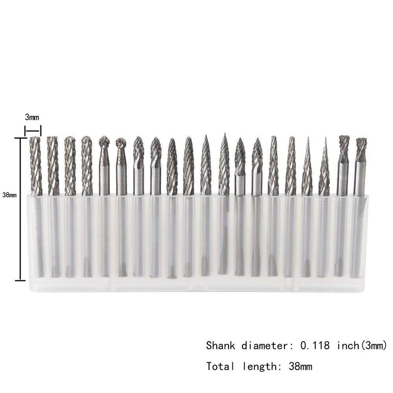 YUFUTOL 20pcs Solid Carbide Burr Set 0.118‘’（3mm）Shank Tungsten Carbide Rotary Files Burrs with 3mm Cutting Head Diameter Fits Most Rotary Drill Die Grinder for Woodworking,Engraving,Drilling,Carving - NewNest Australia