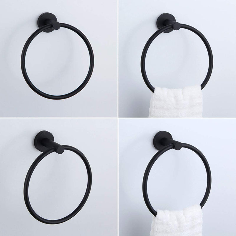 Matte Black Towel Ring, APLusee Hand Towel Holder Stainless Steel Modern Round Bathroom Kitchen Storage Hanger Wall Mounted Matte Black - NewNest Australia