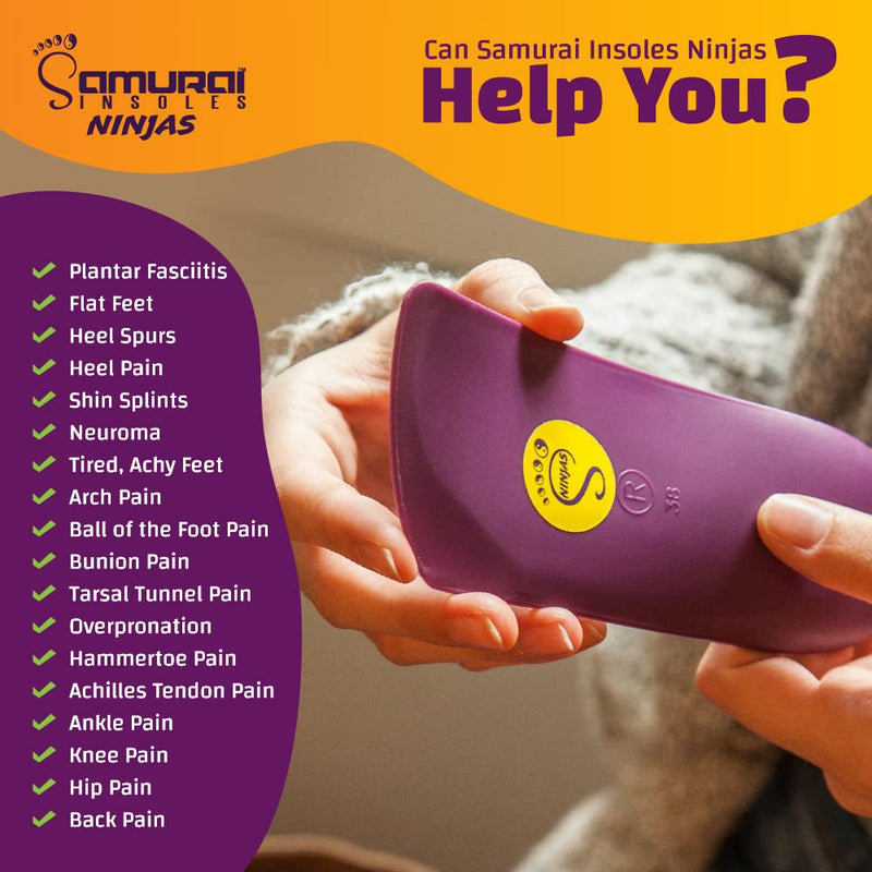Samurai Insoles Ninjas Plantar Fasciitis Relief Arch Support Shoe Insoles - Podiatrist Designed, Orthotic Lab Made in The USA 6-6.5 Women/4-4.5 Men - NewNest Australia