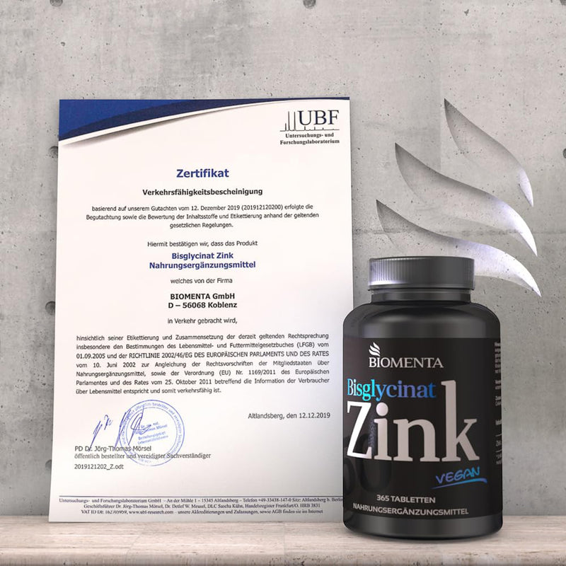 BIOMENTA Zinc 50 - 365 zinc tablets high dosage with 50 mg of pure active ingredient/tablet made from zinc bisglycinate - vegan & divisible - premium quality - NewNest Australia
