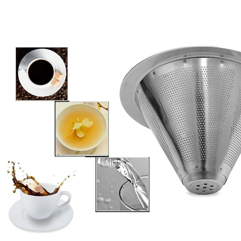 YAKAMOZ Pour Over Coffee Filter, Stainless Steel with Double Layer Fine Mesh Micro Filter, Portable & Paperless Permanent Coffee Dripper Cone (1-2 Cups) - NewNest Australia