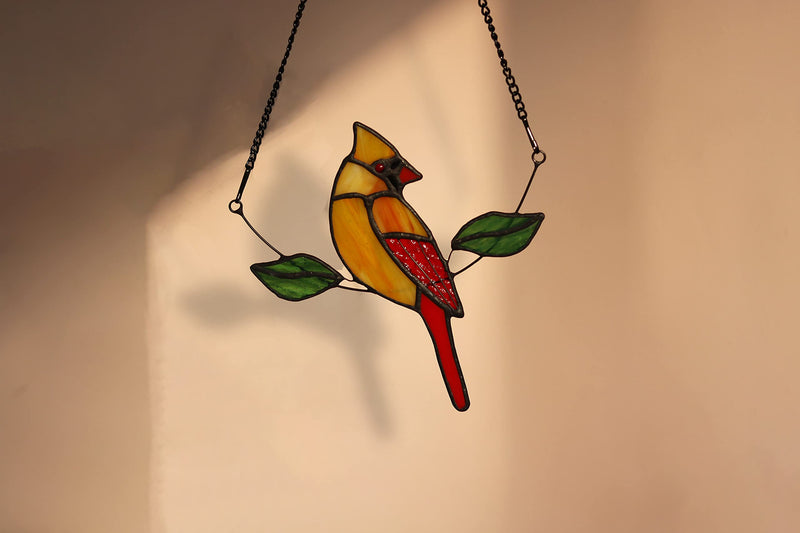 HAOSUM Northern Cardinal Stained Glass Window Hangings,Red Birds Ornaments Stained Glass Suncatcher,Red Cardinal Decor for Housewarming,Cardinal Memorial Gift for Women,Grandparents,Friends (Female) Female - NewNest Australia