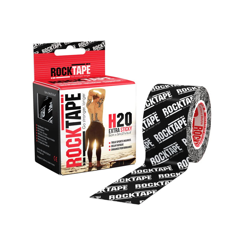RockTape Unisex's 2" H2O Black Logo Tape, Small, Uncut Roll-5cm Wide & Kinesiology Tape Athletes, Extra Sticky + Water Resistant, Reduce Pain & Injury Recovery, 5cm x 5m, Uncut, H2O Black,6.09465E+11 - NewNest Australia