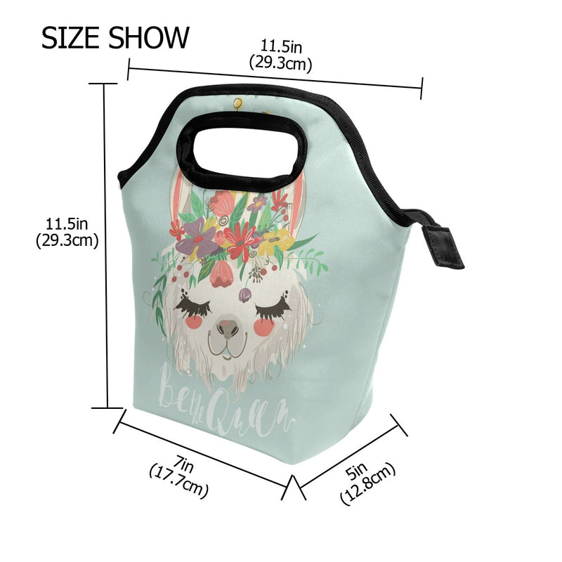 NewNest Australia - Lunch Bag Cute Llama Flower Printed Neoprene Tote Reusable Insulated Waterproof School Picnic Carrying Gourmet Lunchbox Container Organizer For Men, Women, Adults, Kids, Girls, Boys 