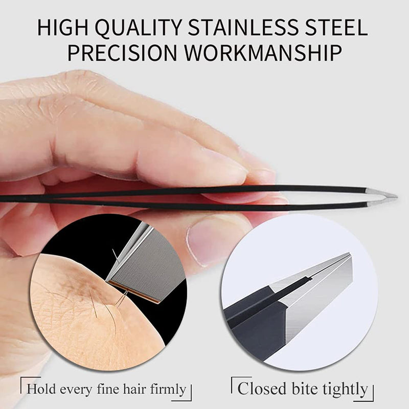 Econtal Tweezers Eyebrow Plucking Set, Straight Oblique Pointed Tweezers, Hair Plucking Tweezers, Splitter Tweezers, Pointed Tweezers, Eyelash Tweezers, With Case - NewNest Australia