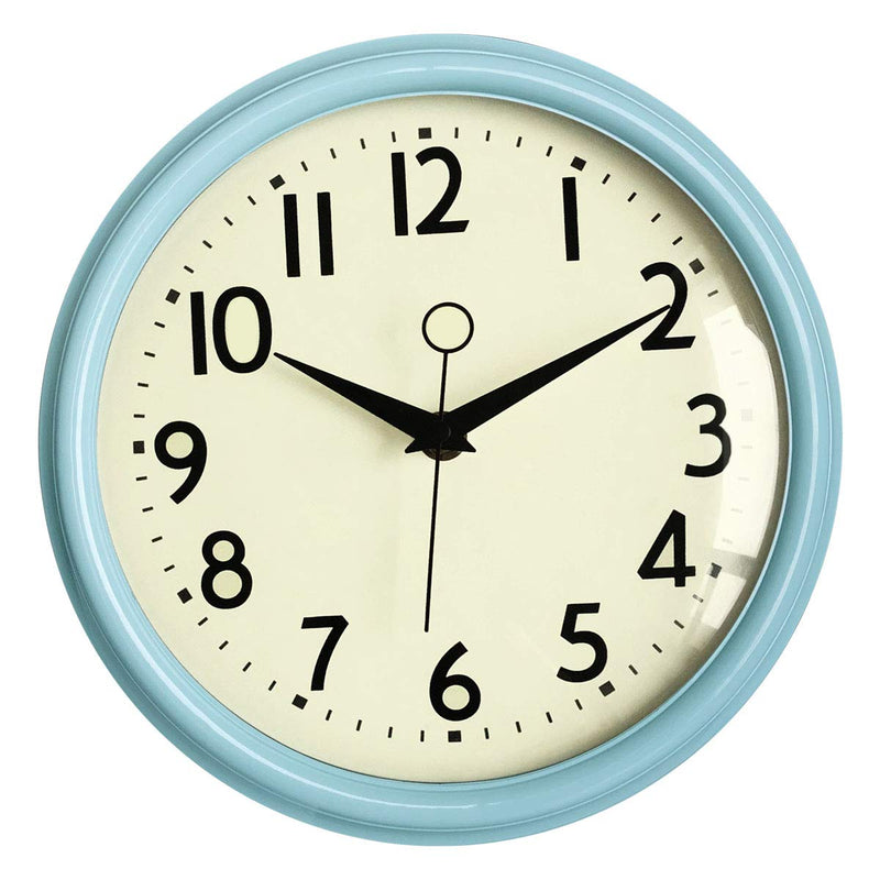NewNest Australia - Lumuasky Retro Wall Clock 9.5 Inch Blue Kitchen 50's Vintage Design Round Silent Non Ticking Battery Operated Quality Quartz Clock (Robin Egg Blue) Robin Egg Blue 