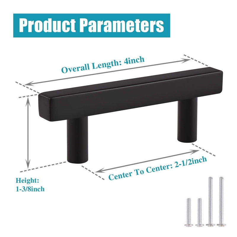 KNOBWELL 10 Pack Square Kitchen Cabinet Pulls Matte Black, 2-1/2 inch Hole Centers, Dresser Drawer Pulls Black Stainless Steel Bathroom Cabinet Handles 4" Length Center-to-Center: 2-1/2" - NewNest Australia