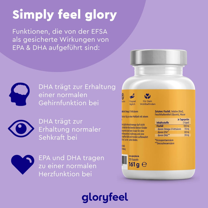 Premium Omega 3-120 capsules - 1000 mg fish oil per capsule with EPA and DHA - 3 times strength: in triglyceride form - Laboratory tested, carefully purified and from sustainable fishing - NewNest Australia