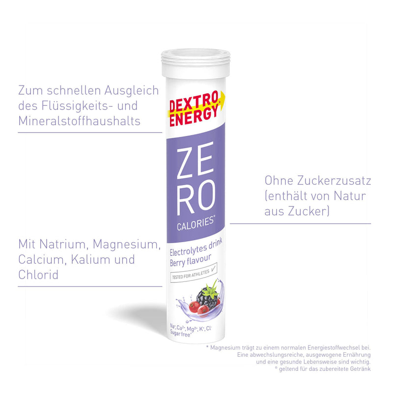 DEXTRO ENERGY ZERO CALORIES BERRY - 3x20 effervescent tablets (pack of 3) - added sodium, magnesium, chloride, calcium and potassium for electrolyte drinks, supplement to workout, sugar-free, vegan pack of 3 - NewNest Australia