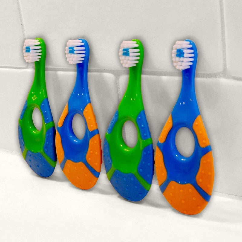 Trueocity Baby Toddler Toothbrush 4 Pack, Soft Bristles, Teething Finger Handle Toothbrushes for 0-2 Years - Training First Set (Blue, Green, Orange) - BPA Free Blue - NewNest Australia