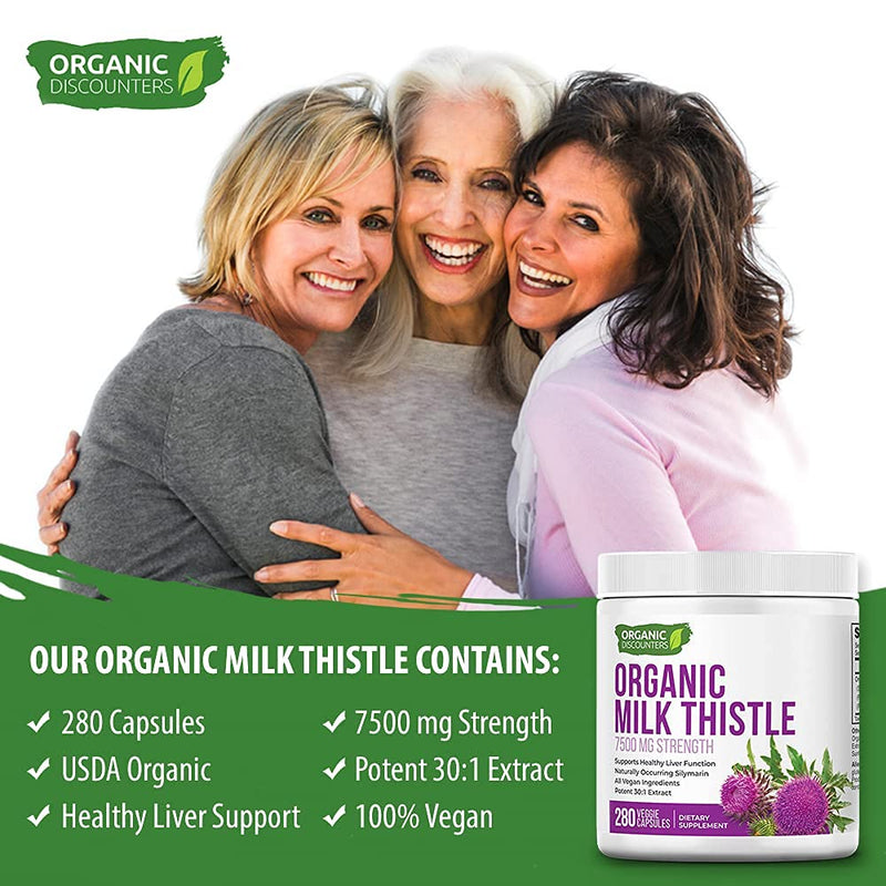 Organic Discounters USDA Organic Milk Thistle Extract Capsules, 280 Count, 7500 mg Strength, Potent 30:1 Extract, USDA Certified Organic, Rich in Silymarin Flavonoids, Vegan, Non-GMO and All-Natural - NewNest Australia