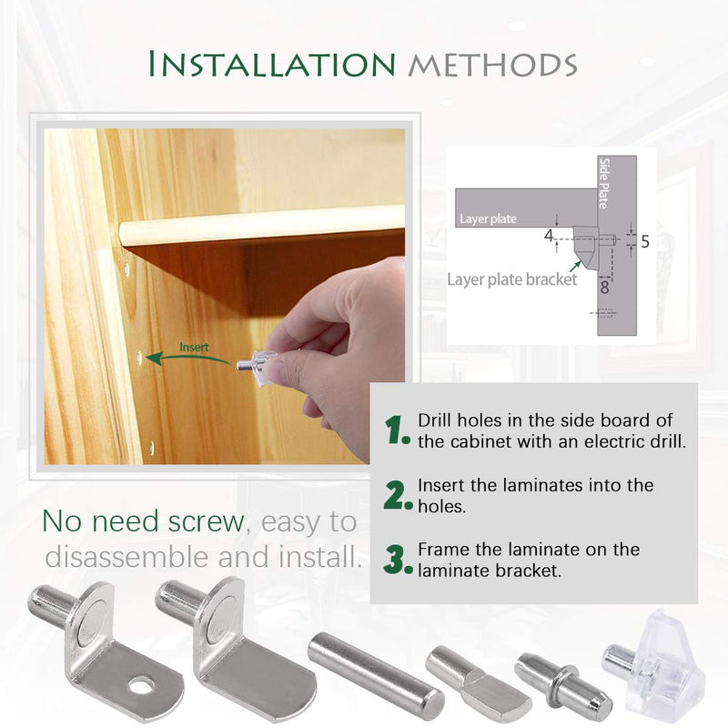 Keadic 160Pcs Hardware Heavy Duty Shelf Pin Kit, 5 Styles Cabinet Support Pegs Holder Metal Nickel (5mm & 6mm)) - NewNest Australia