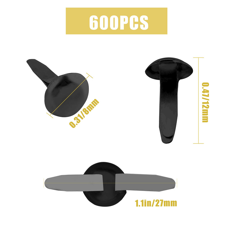 AIEX 600pcs Metal Paper Fasteners Round Brass Fasteners Split Pins for DIY Crafts Projects, Scrapbooking, Office, 0.47x0.3inch (Black) Black - NewNest Australia