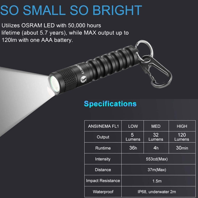 LUMINTOP EDC01 Keychain Flashlight, 120 lumens Pocket EDC Flashlight,36 hours Long lasting,3 modes,IPX8 Waterproof,Powered by AAA battery(not Included) for Indoor and Outdoor Black - NewNest Australia