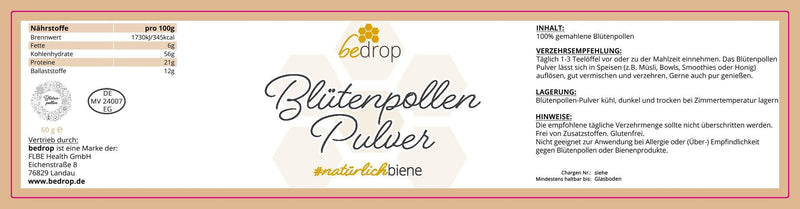 Bedrop Bee Pollen Powder Bee Pollen Bee Pollen Powder Ground, Natural & Beekeeper Quality Without Additives From Sustainable Eu Production, 60G (60G Powder) 60.00 G (Pack Of 1) - NewNest Australia