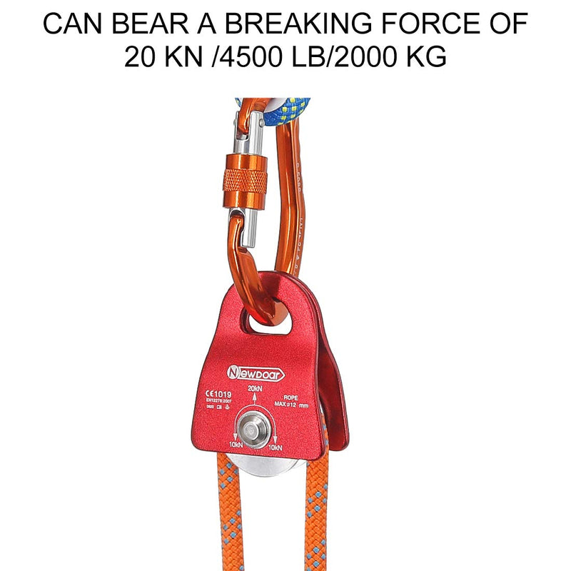 NewDoar CE Certified 20kN Micro Pulley Fixed Side Trolley for Climbing, Rescue Lifting,Hitch Tending One Unit (20KN Pulley Red) - NewNest Australia