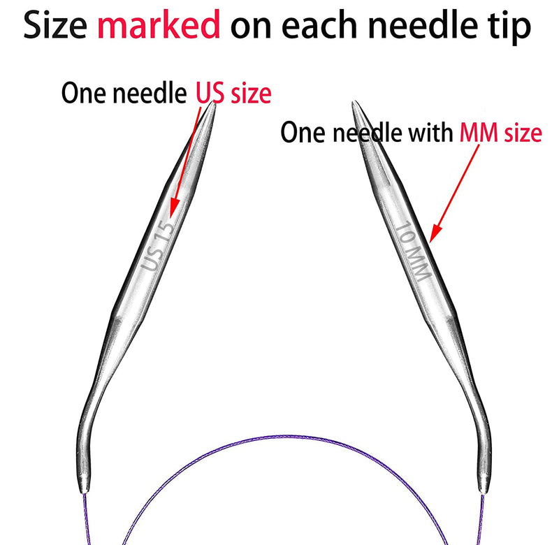 Circular Knitting Needles Set Round Metal Circle Blankets 36 Inch Size 15 13 11 10 9 8 7 6 4 2.5 1.5 0 6pcs-36 inch US 1.5-4-7-9-11-15 - NewNest Australia