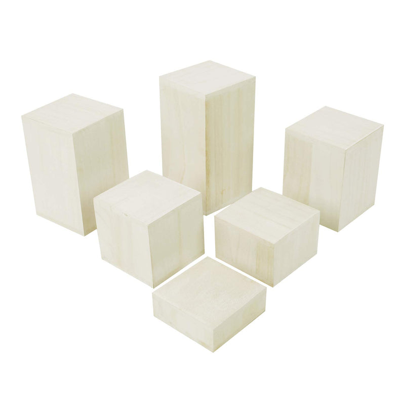 NewNest Australia - Mooca Wooden 6 Pcs Square Risers for Display Jewelry and Accessories Display Stand Wooden Display Risers, Wood Jewelry Risers Wood Figurine Display Risers, Wash White 