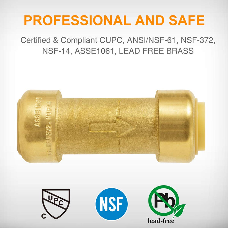 SUNGATOR 3/4 Inch Check Valve, Push-to-Connect, 2-Pack Push Fit Plumbing Fittings with Disconnect Clip, Lead Free Brass PEX Fittings for Copper, PE-RT, CPVC Pipe - NewNest Australia