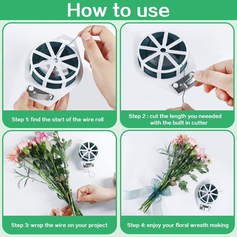 Floral Wire for Wreath Making with Built-in Cutter, 22 Gauge 110 Yards Flexible Green Metal Wire Paddle Wire for DIY Crafts, Wreaths Tree, Garland and Flower Arrangements, Garden Plant Support - NewNest Australia
