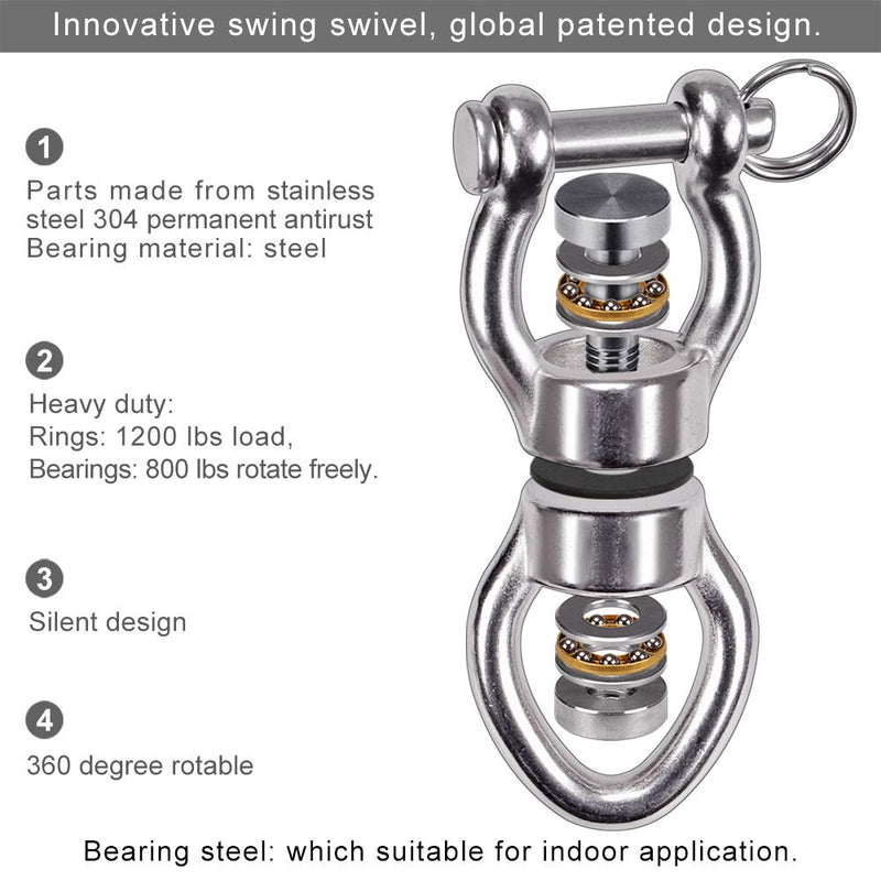 SELEWARE Silent Bearing Swing Swivel, 360° Rotational Device Hanging Accessory with Removeable Buckle for Tree Swing, Hammock Chair, Climbing Rope, Yoga, Kids Swing Swivel 1200LB Capacity - NewNest Australia