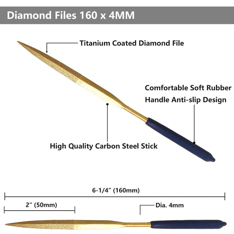 Yakamoz 10Pcs Titanium Coated Small Diamond Needle File Set 4x160mm Mini Round Triangular Square Flat Shape Metal Riffler Files Jewelers File Precision Hand Tools for Glass Wood Stone Jewelry - NewNest Australia