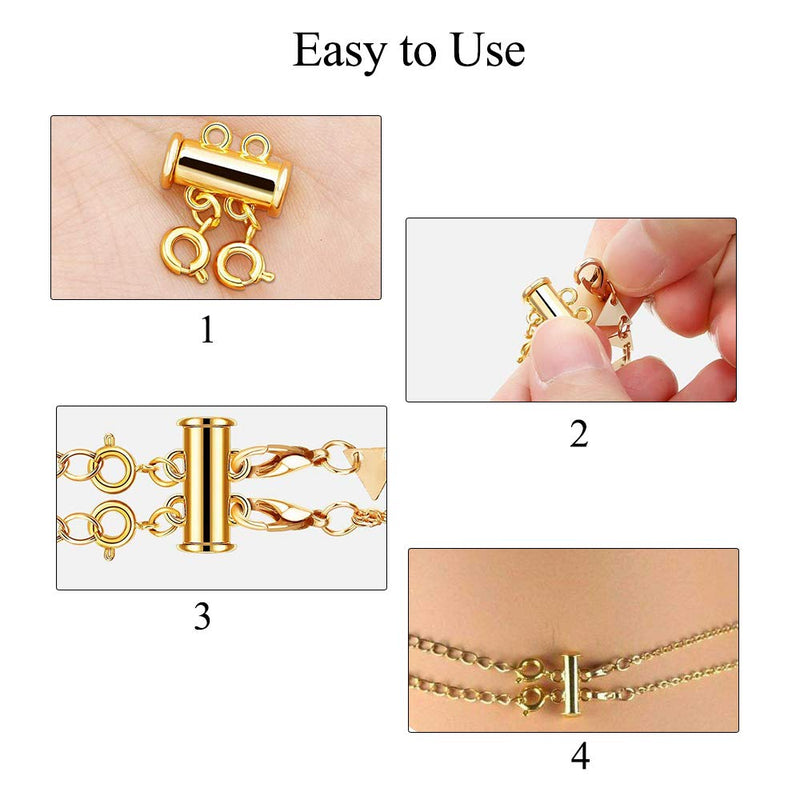 Layered Necklace Spacer Clasp, 2 Strands Necklaces Slide Magnetic Tube Lock with Lobster Clasps, Jewelry Clasps Connectors for Layered, Bracelet, Jewelry, Crafts, Necklace, 2 Pack Gold and Sliver Two 2 Strands - NewNest Australia