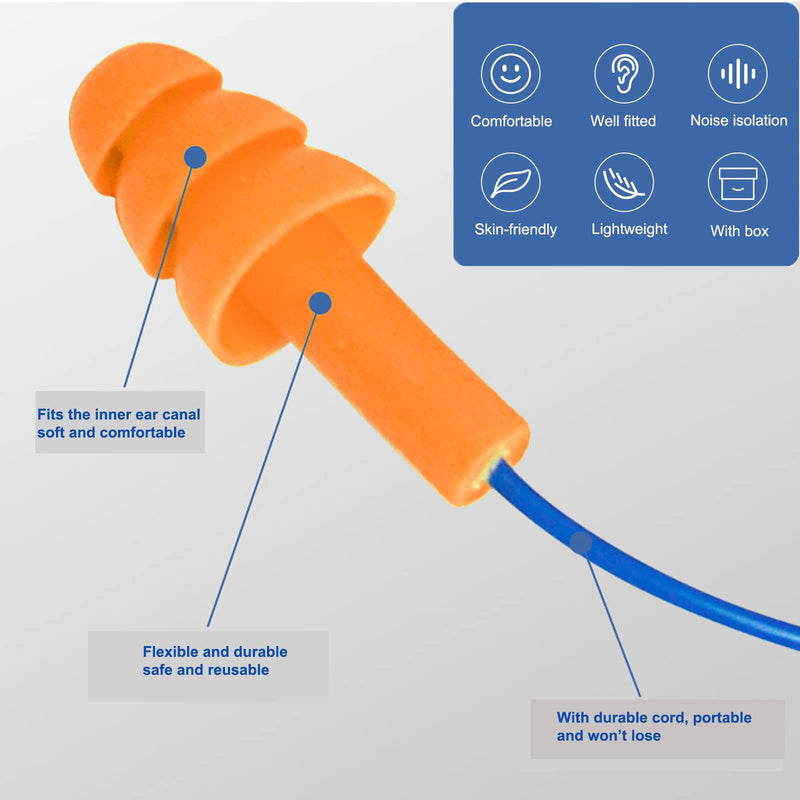 4 pairs of silicone earplugs with rope, soundproof earplugs, swimming earplugs, soundproof earplugs, hearing protection plugs, noise protection earplugs, ear plugs, with storage box with rope - 4 pairs (orange) - NewNest Australia