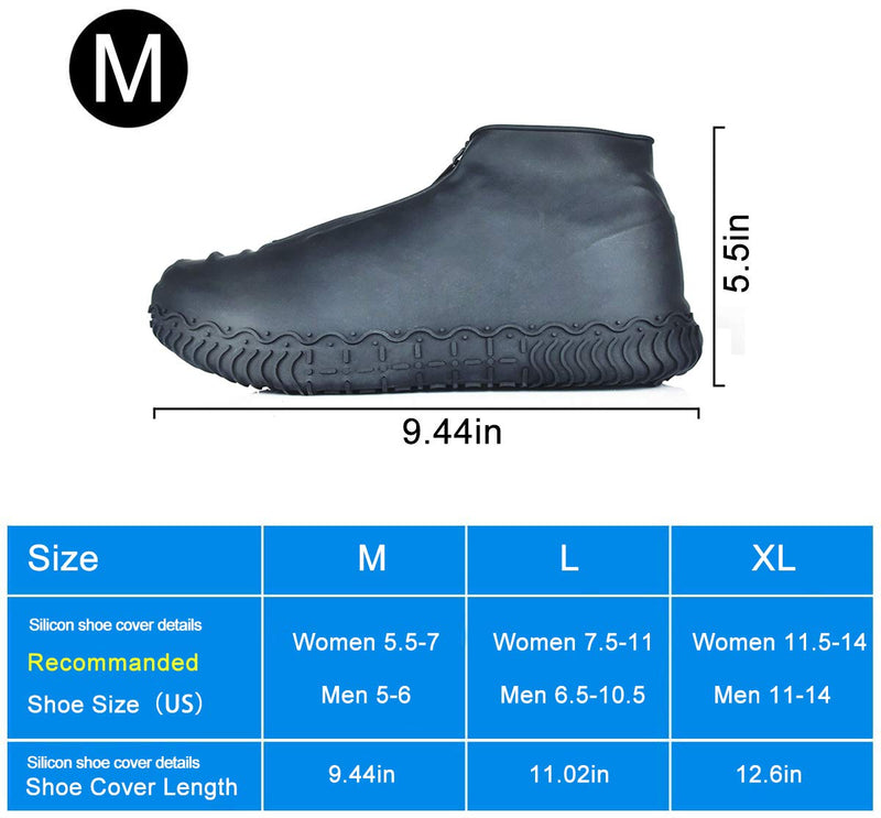 Shiwely Silicone Waterproof Shoe Covers, Upgrade Reusable Overshoes with Zipper, Resistant Rain Boots Non-Slip Washable Protection for Women, Men (M (Women 5.5-7, Men 5-6), Black) M (Women 5.5-7, Men 5-6) - NewNest Australia