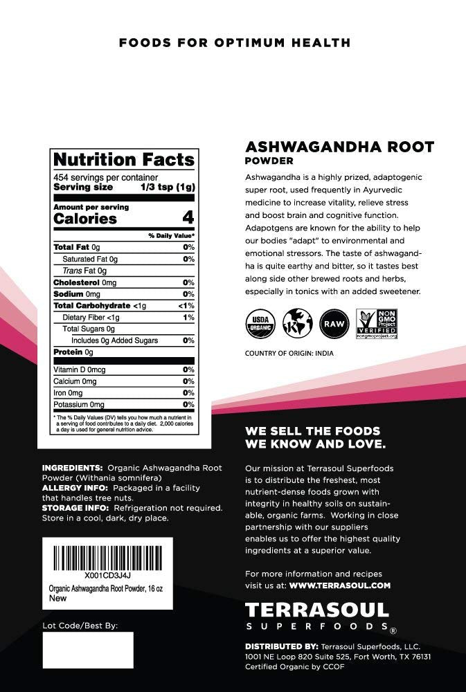 Terrasoul Superfoods Organic Ashwagandha Root Powder, 1 Lb - Stress Adaptogen | May Improve Sleep | Lab-Tested for Quality - NewNest Australia