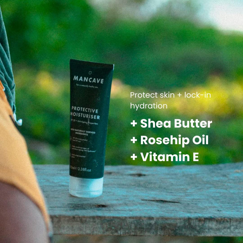 ManCave Anti-Ageing & SPF20 Moisturiser 100ml for Men, Counteract sign of Premature Ageing, Natural Formulation, Vegan Friendly, Tube made using Recycled Plastics 100 ml (Pack of 1) - NewNest Australia