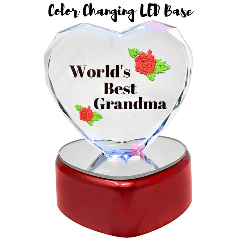 NewNest Australia - BANBERRY DESIGNS World's Best Grandma Heart - LED Light Up Glass Heart Statue Paperweight - Grandmother Gifts Mother's Day 