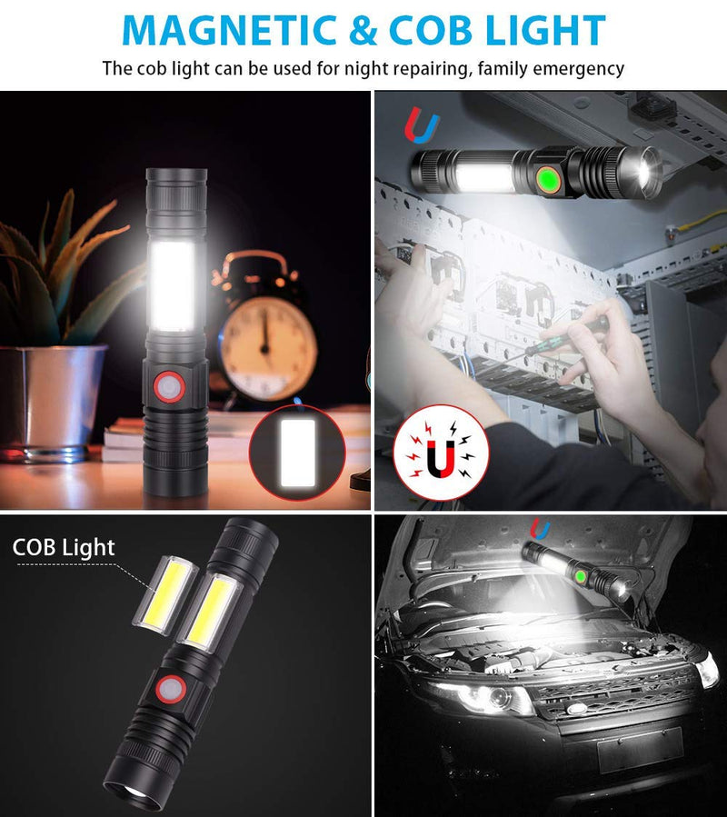 USB Rechargeable Flashlight, Magnetic Flashlights With COB Flash Light Include Battery - 4 Models, Zoomable, Water Resistant, Vnina LED Tactical Flashlight High lumen for Indoor & Ourdoor use - NewNest Australia