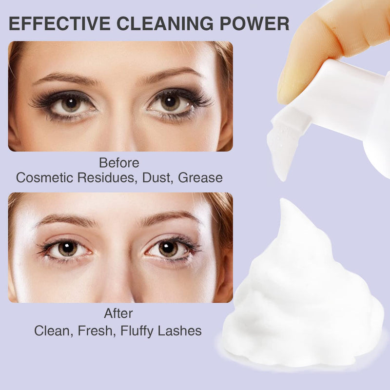 Lash Shampoo for Eyelash Extensions, 60mL Eyelash Extension Cleanser with Brush, Oil Free Eyelid Foaming Cleanser, Lash Extension Shampoo Kit with Brush, Eyelash Wash for Extensions Home Salon Use 60 ml (Pack of 1) - NewNest Australia