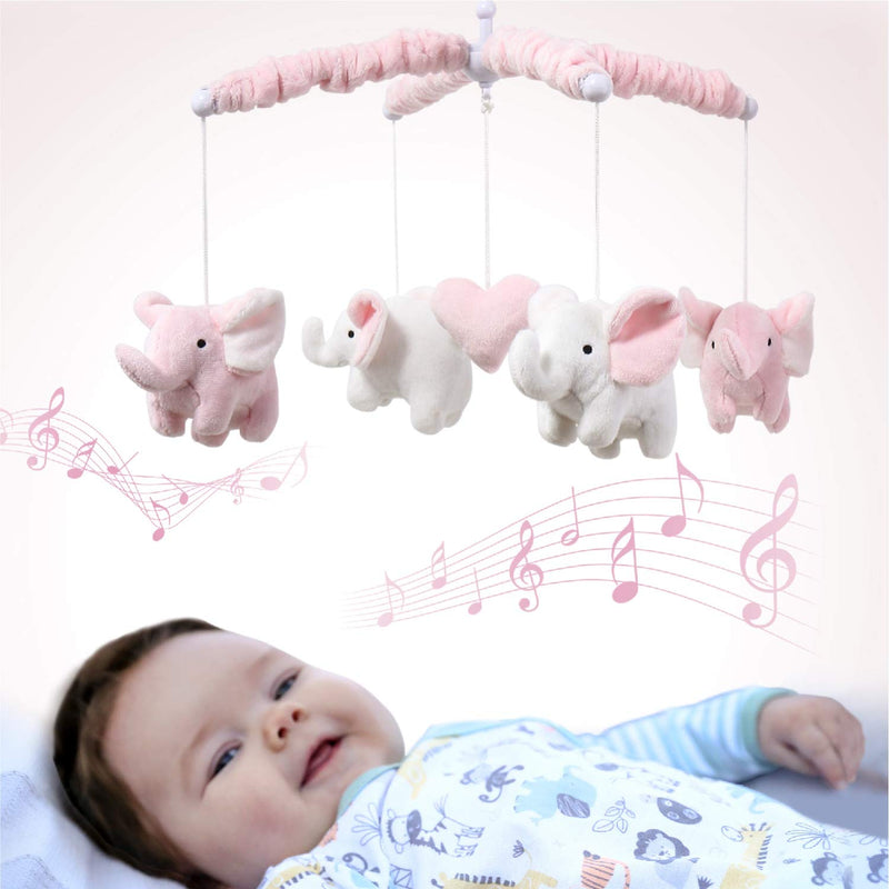 NewNest Australia - The Peanutshell Pink Elephant Musical Crib Mobile for Baby Girls | Digital Music Box with 12 lullabies 