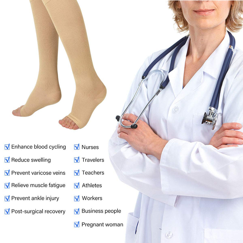 Ikfashoni Compression Socks (3 Pairs) for Women & Men,15-25mmHg, Knee Height，Shape The Legs, Promote Circulation, Suitable for Long-Distance Travel and Competitive Sports L-XL Beige - NewNest Australia