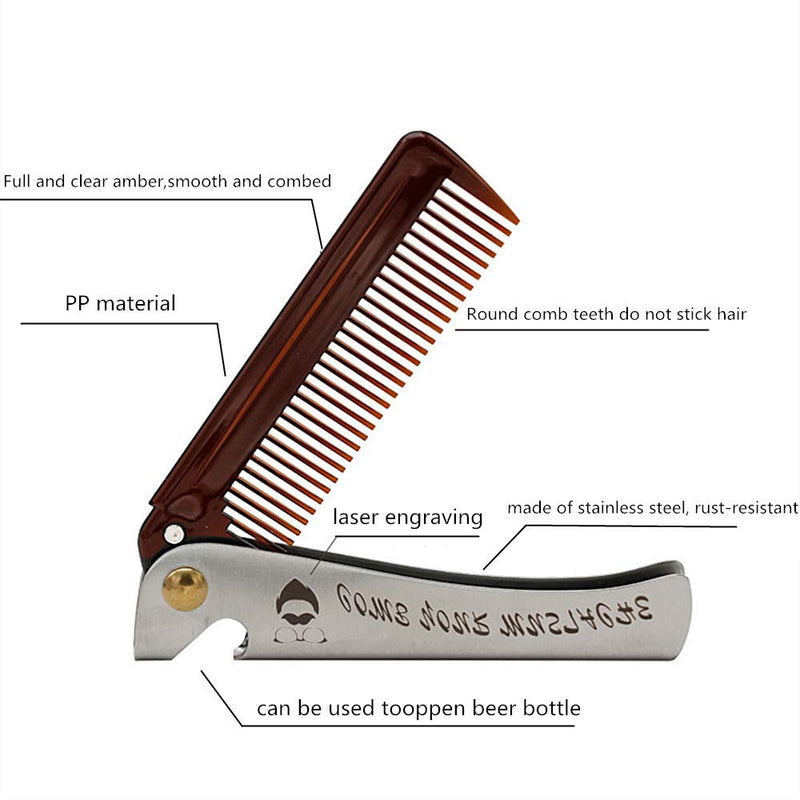 Hair and beard comb, stainless steel comb, mustache shaping comb, pocket beard comb, for men, sliver - NewNest Australia