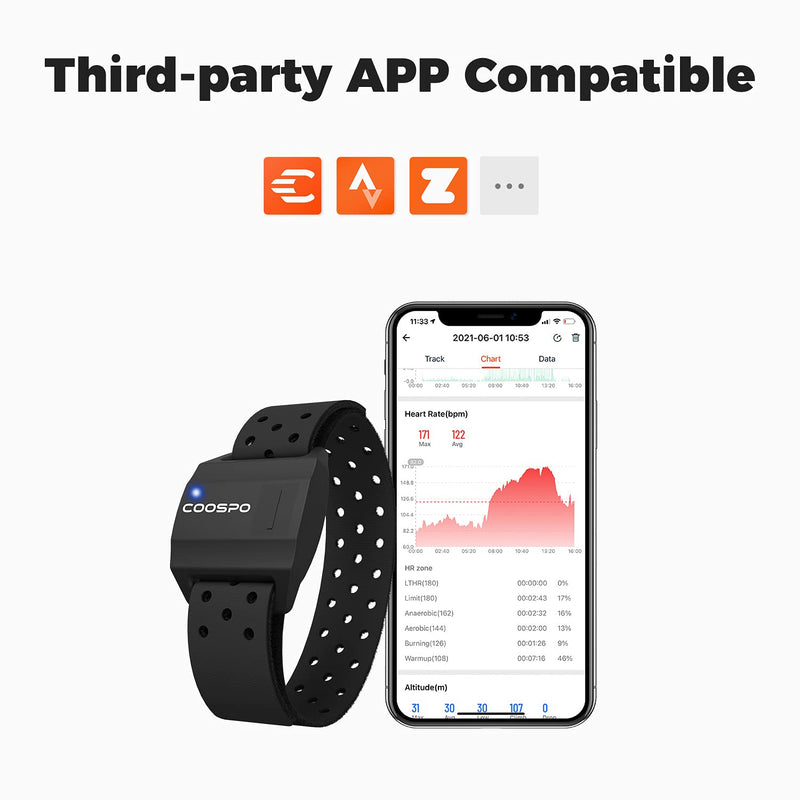 COOSPO Heart Rate Monitors Armband Optical Heart Rate Sensor Bluetooth 4.0 ANT+ Compatible with iFit Polar Strava Wahoo Garmin Peloton 706-UK - NewNest Australia